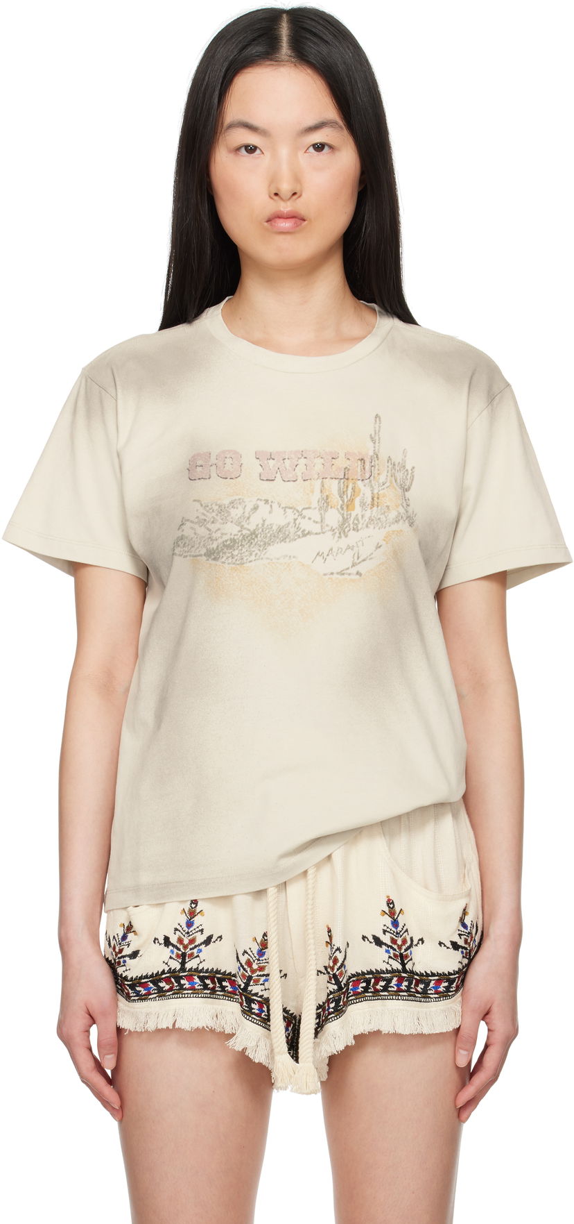 T-shirt Isabel Marant Étoile Isabel Marant Etoile Zaof Graphic T-Shirt Beige | TS0036FA-C1N08E