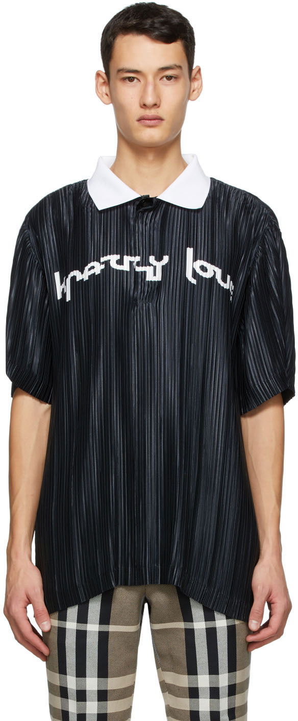 Polo skjorte Burberry Burberry 'Crazy Love' Pleated Polo Sort | 4565874