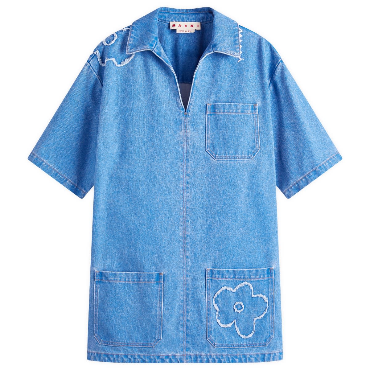 Skjorte Marni Marni Denim Shirt Dress with Flower Appliqué Blå | ABJD1391QS, 1