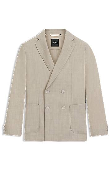 Jakke BOSS BOSS Double-Breasted Micro-Patterned Virgin Wool Blazer Beige | 50553881