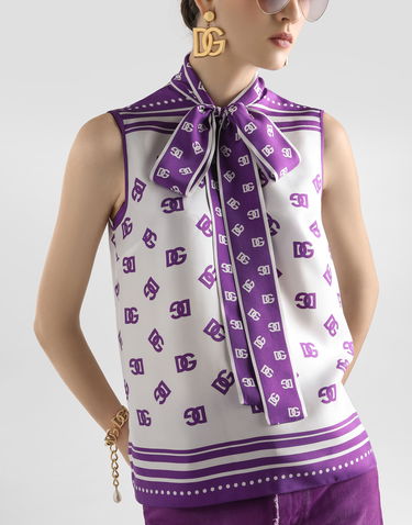 Skjorte Dolce & Gabbana Dolce & Gabbana DG Logo Silk Twill Sleeveless Top Lilla | F7AN7THI1Z5HA9AP, 3