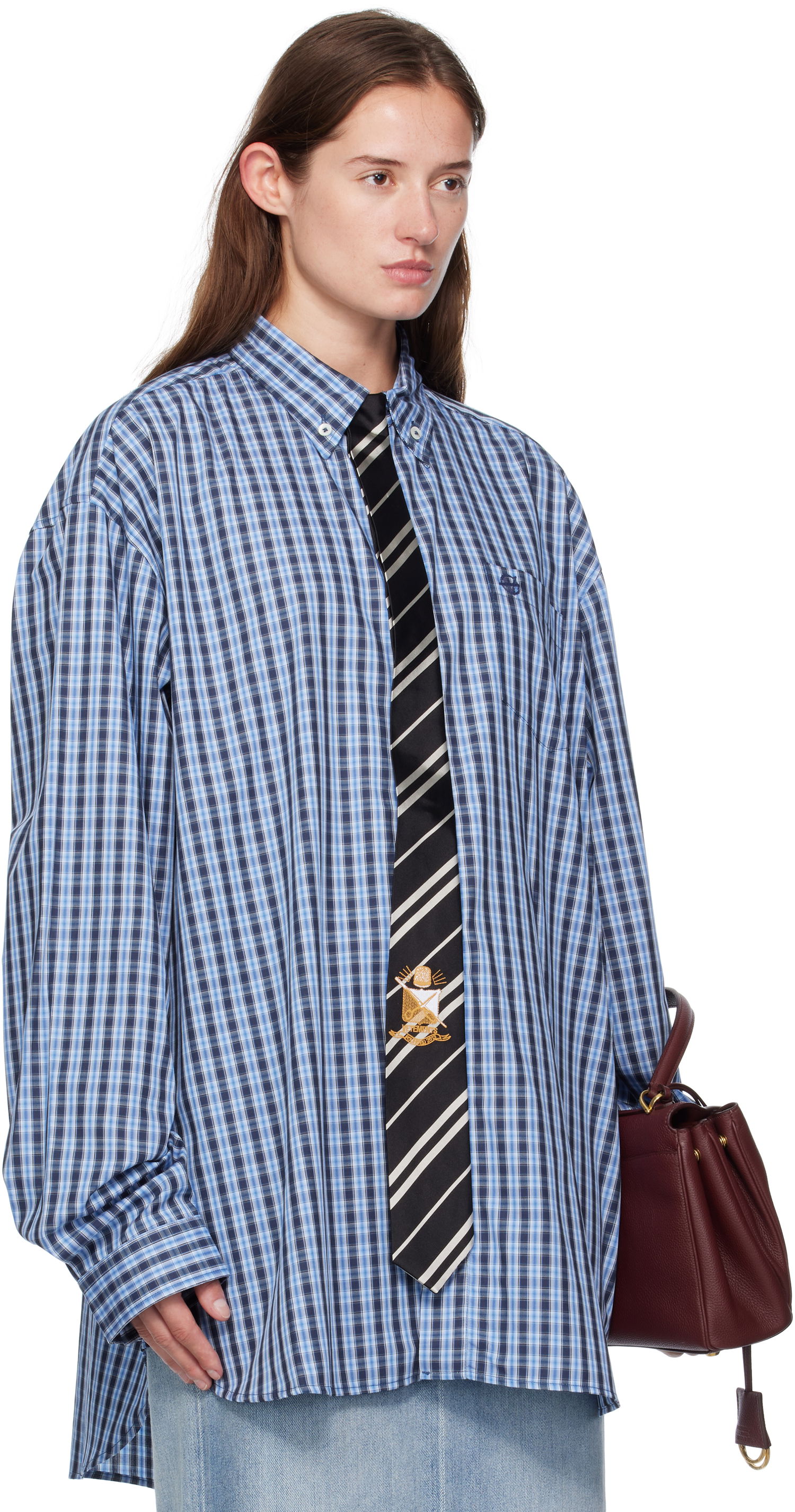 Skjorte VETEMENTS Vetements Tie Gingham Shirt Blå | UH76SH280CN, 1