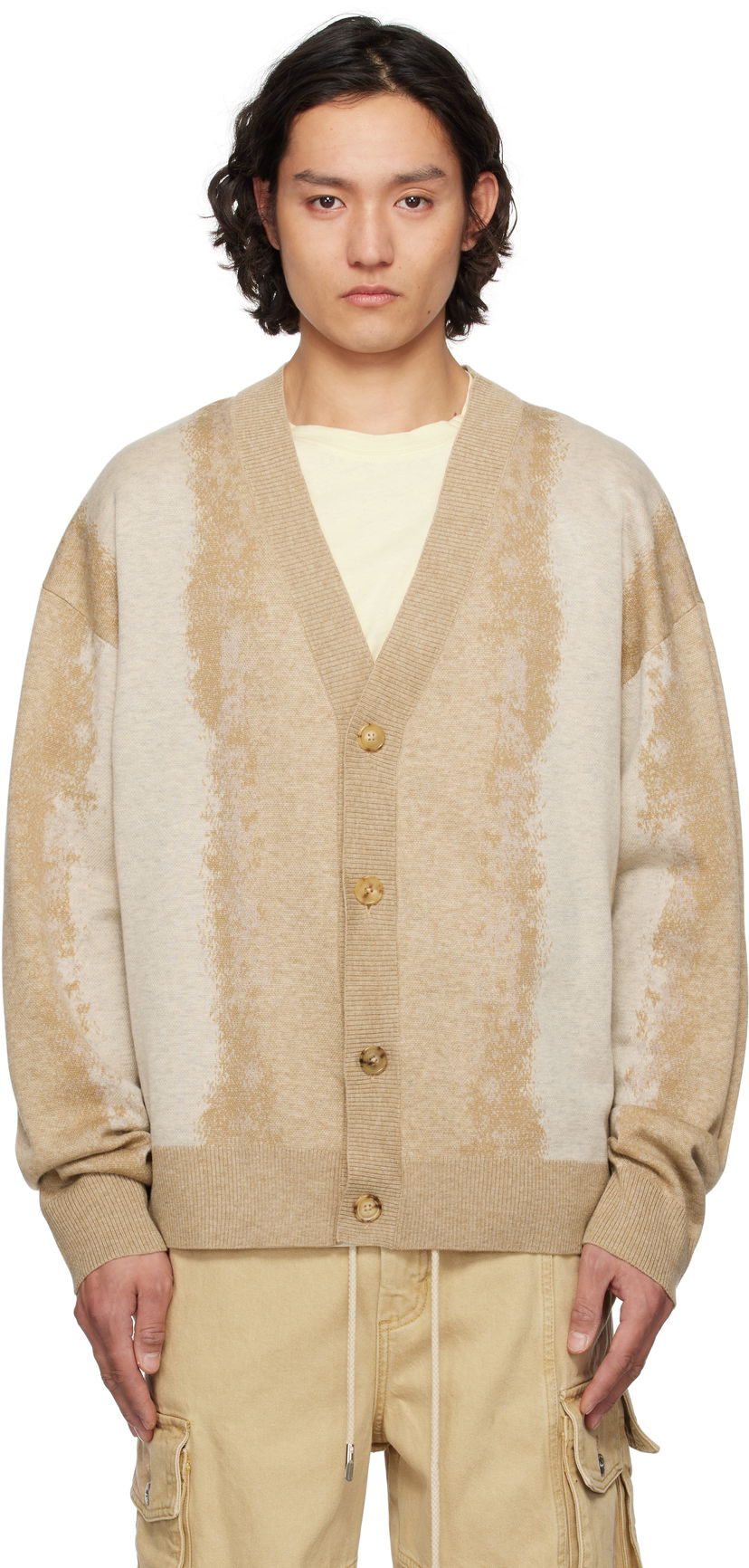 Sweater Feng Chen Wang Feng Chen Wang Gradient Jacquard Cardigan Beige | FUS19KT08K