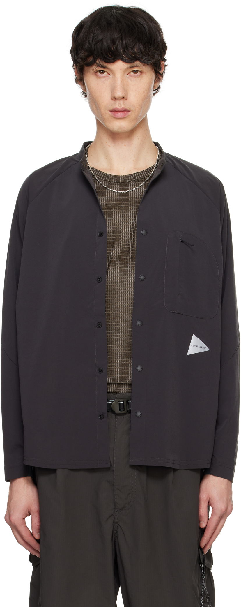 Skjorte and wander Fleece Base Band Collar Shirt Sort | 5744253121
