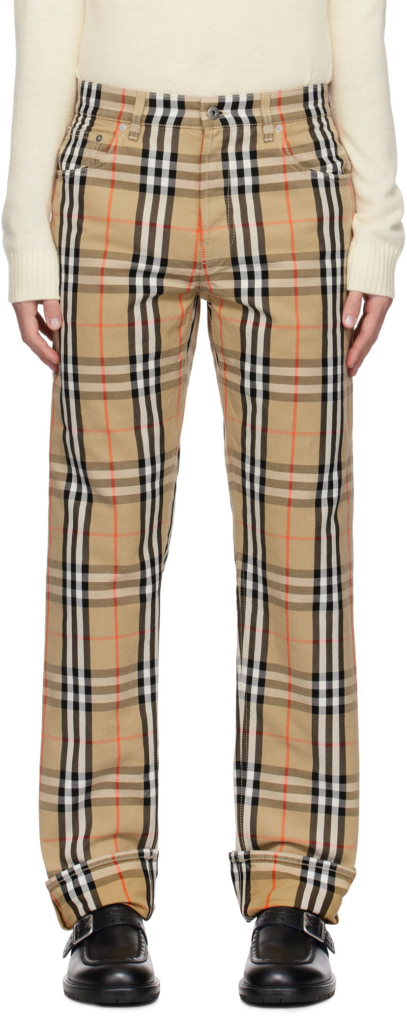 Bukser Burberry Check Trousers Beige | 8096639
