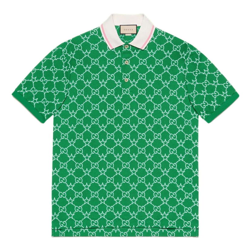 Polo skjorte Gucci Stretch Cotton Polo With All-Over Logo Print Grøn | 696071-XJEE9-3129