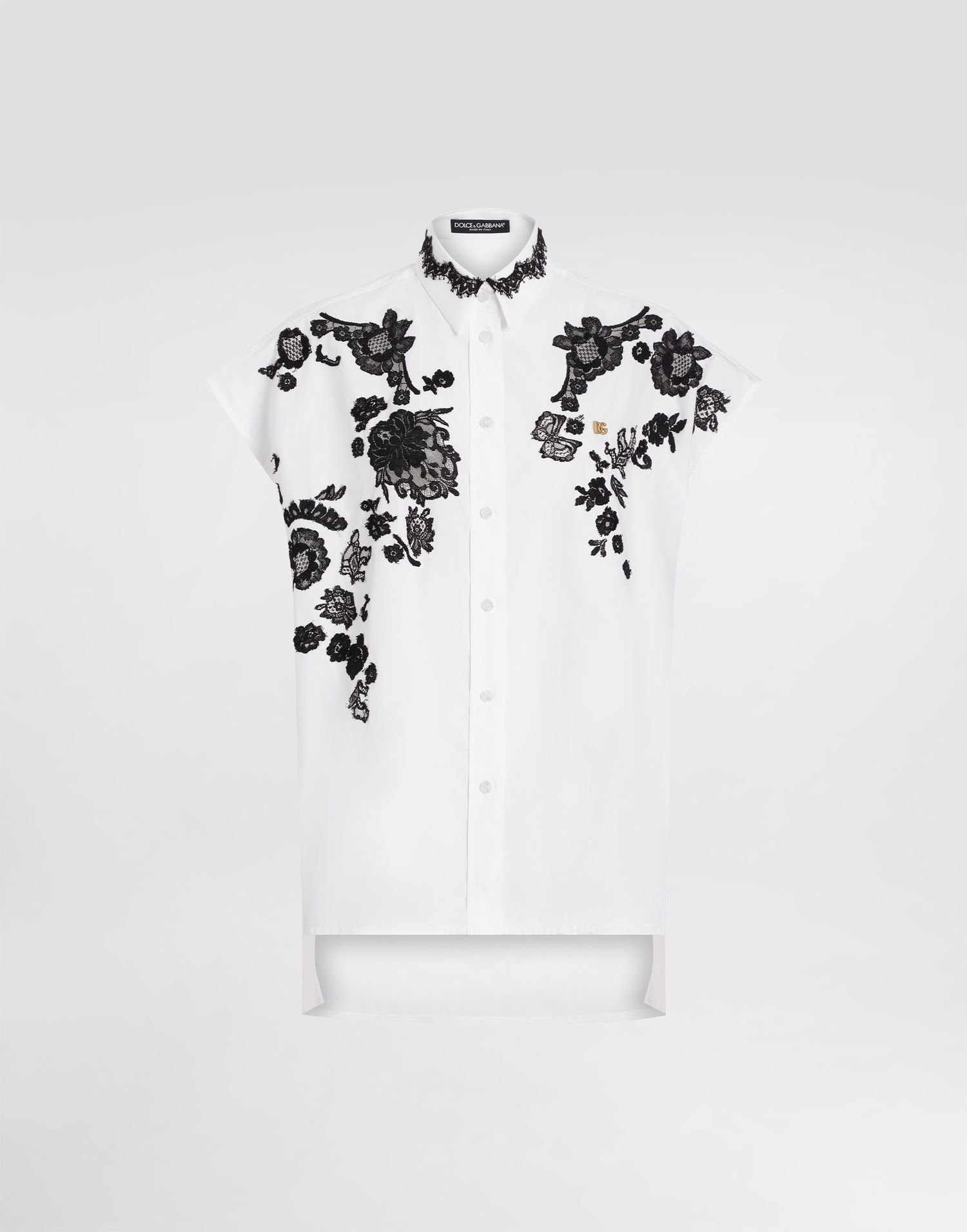Skjorte Dolce & Gabbana Dolce & Gabbana Oversize Cotton Poplin Shirt with Lace Appliqués Hvid | F5T38TGDCTKW0800, 0
