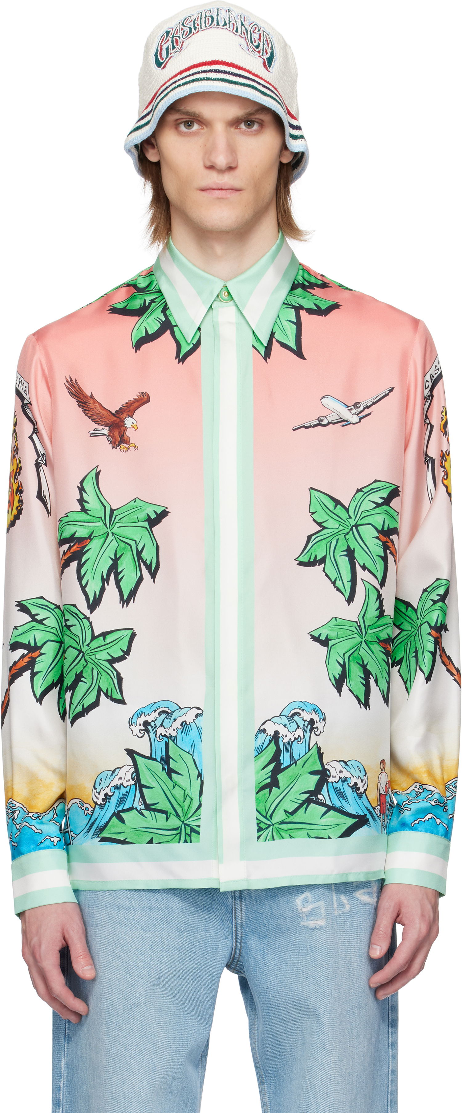 Skjorte Casablanca Casablanca 'Tennis Club' Print Silk Shirt Flerfarvet | U-MS25-SH-021-02, 0