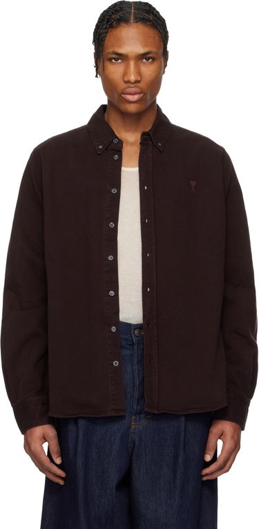 Skjorte AMI AMI Cotton Button-Down Ami de Coeur Shirt Bourgogne | USH060.DE0054, 0