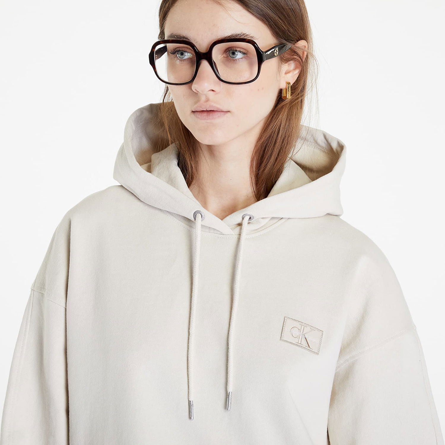 Sweatshirt CALVIN KLEIN Badge Oversized Hoodie Beige | J20J219754 ACF, 1