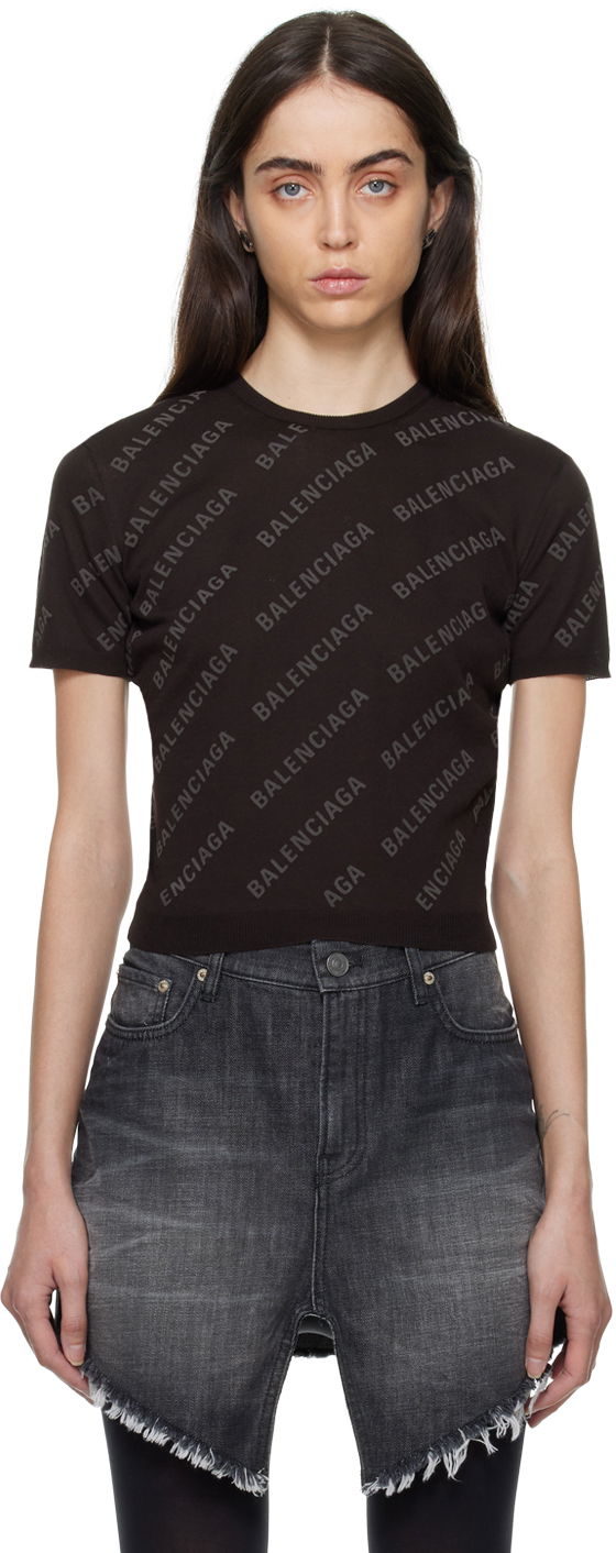 Sweater Balenciaga Mini Allover Brun | 706302 T3234, 0