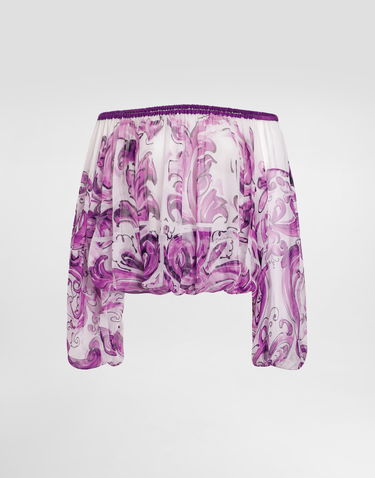 Crop top Dolce & Gabbana Dolce & Gabbana Majolica-Print Silk Chiffon Off-The-Shoulder Top Lilla | F72G7THI1T4HP5DQ, 0
