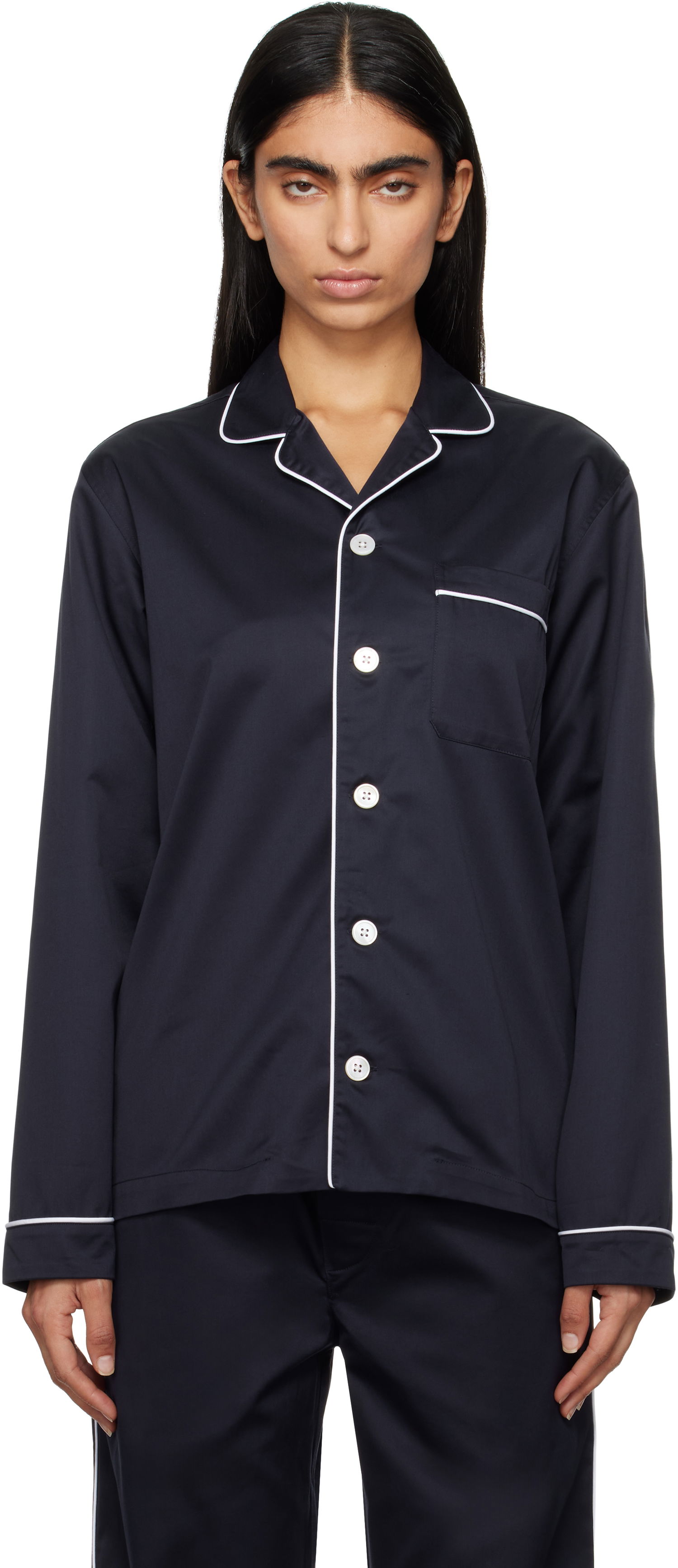 Pyjamas TEKLA Sateen Long-Sleeved Pyjama Shirt Blå | SWT-NAV & SWP-NAV, 0