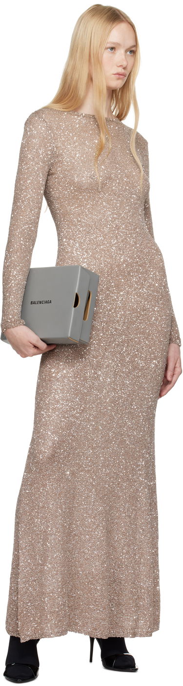 Kjole Balenciaga Balenciaga Sequin Maxi Dress Beige | 818990 T7196, 3
