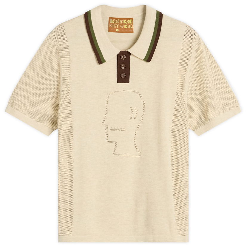 Polo skjorte Brain Dead Brain Dead Logo Head Knit Polo, Size Large Beige | BDS25T260043-NTL
