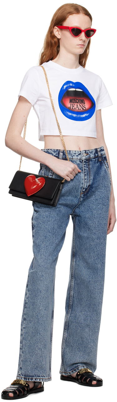 Crop top Moschino Moschino Jeans Graphic Crop T-Shirt Hvid | 1208 8262, 3