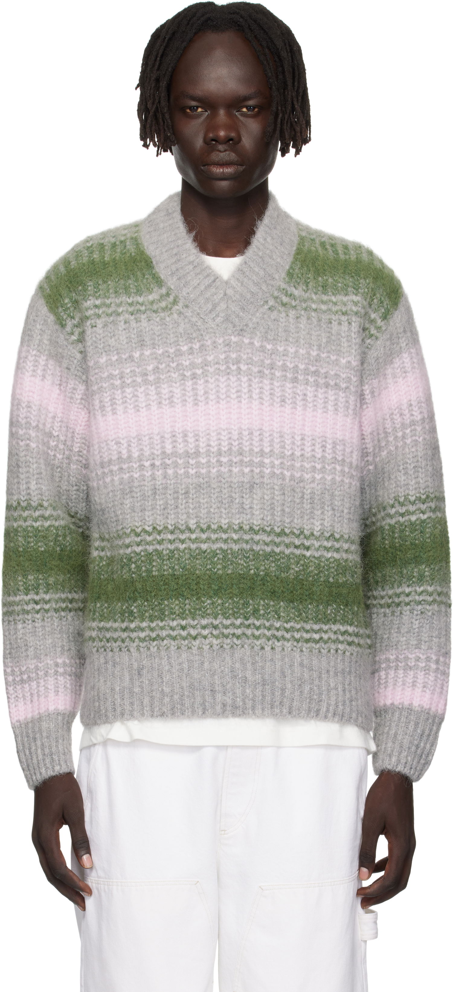 Sweater KENZO Kenzo Paris 'Speed Stripe' V-Neck Sweater Grå | FF65PU7423CG, 0