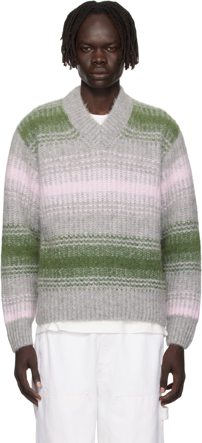 Sweater KENZO Kenzo Paris 'Speed Stripe' V-Neck Sweater Grå | FF65PU7423CG
