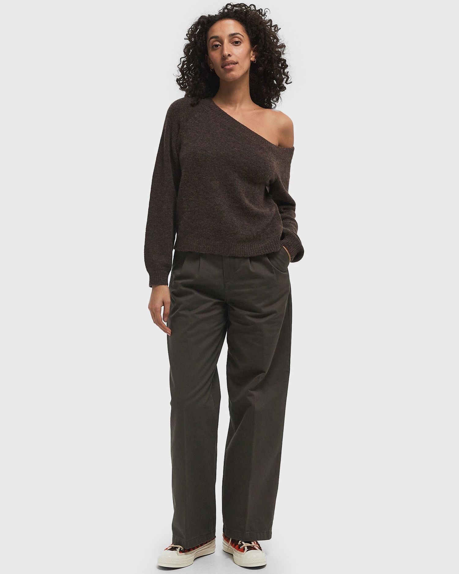 Sweater envii ENADA One-Shoulder Long Sleeve Knit Sweater, Size L Brun | E24400090-CHOCOLATE_MEL, 1