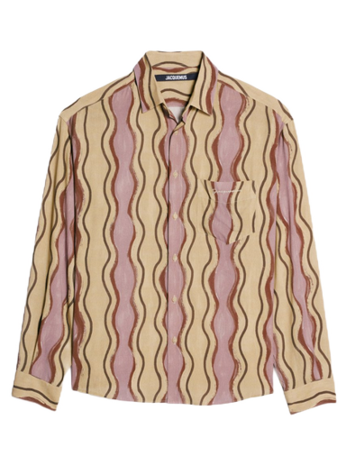 Skjorte Jacquemus La Chemise Simon Desert Waves Print Stripe Brun | 216SH001-1002-8CC