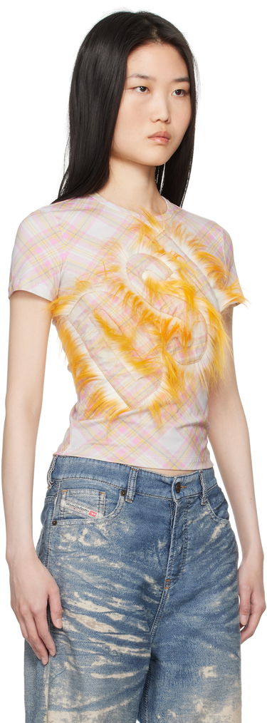 Crop top Diesel Plaid Cropped T-Shirt with Yellow Faux Fur Detail Hvid | A16538 0AMDX, 1