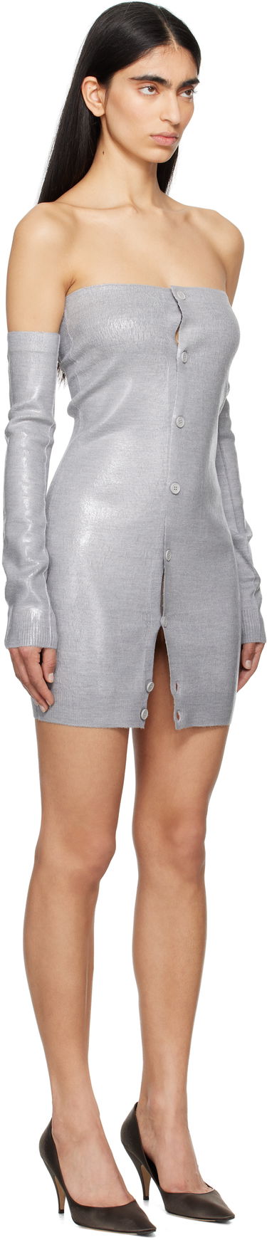 Kjole Maison Margiela MM6 Maison Margiela Plastified Knit Off-Shoulder Minidress Grå | S62DA0042 M13120, 1