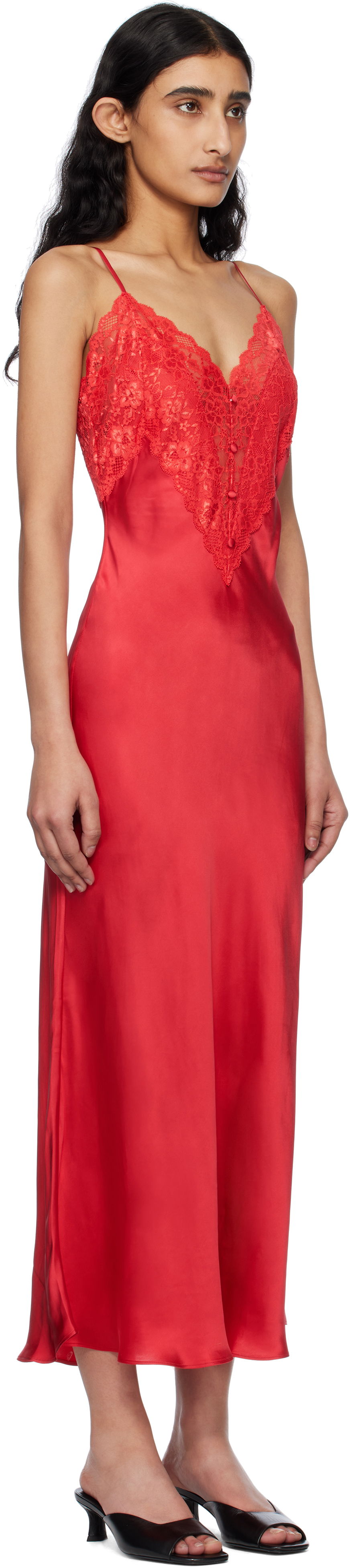 Kjole GUIZIO Guizio Nova Lace-Trimmed Slip Maxi Dress Rød | S25403W022, 1