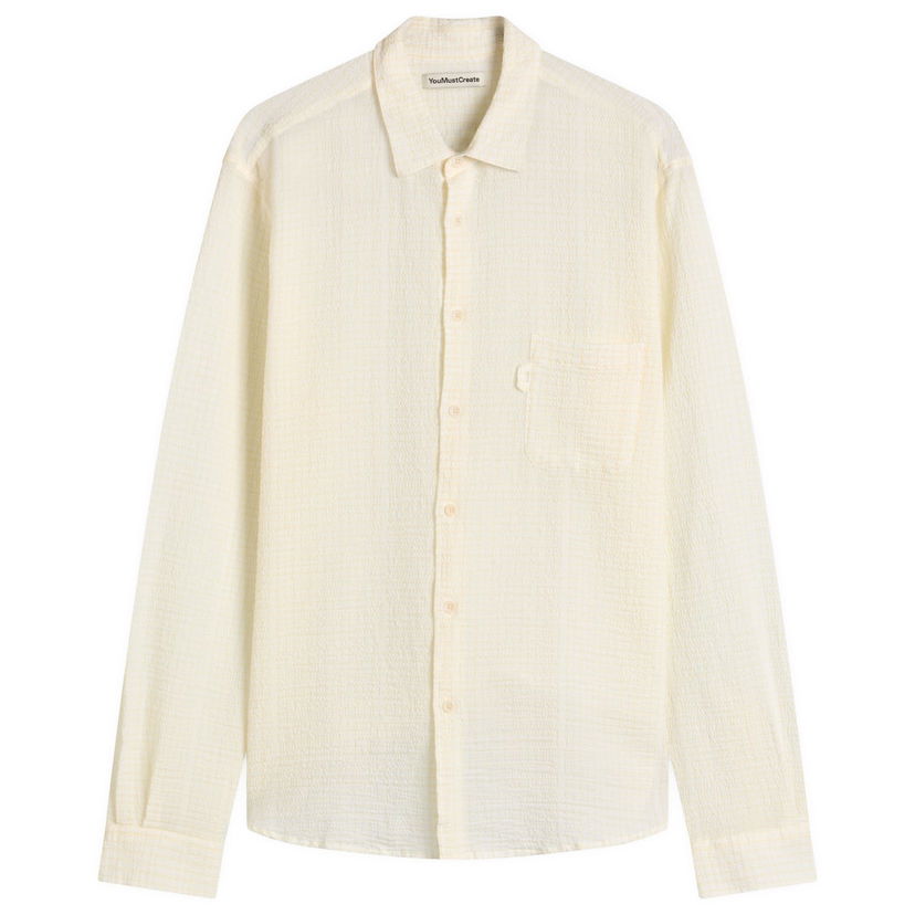 Skjorte YMC Curtis Seersucker Stripe Shirt, Size Large Gul | P2YMI-10