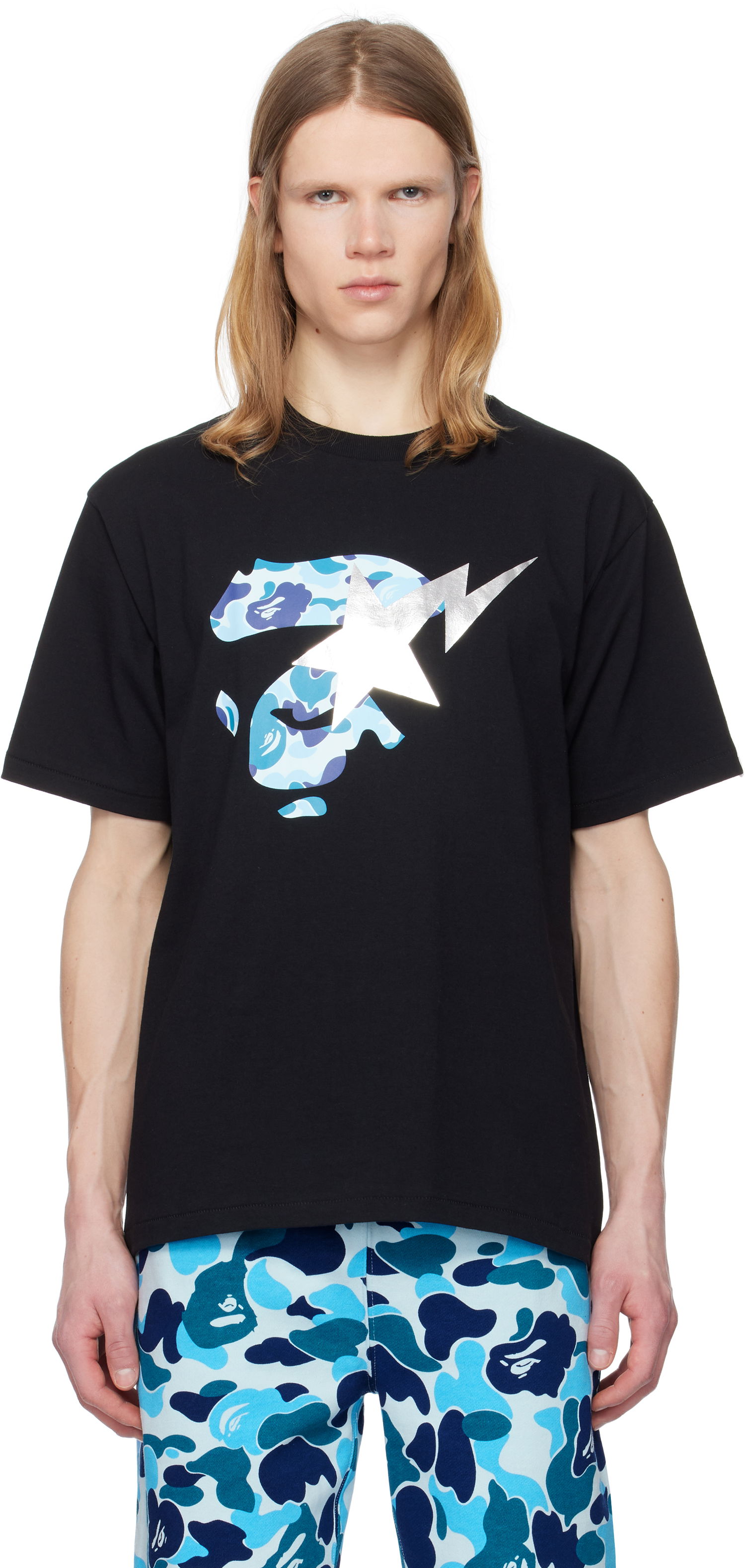 T-shirt BAPE A Bathing Ape ABC Camo Ape Face STA T-Shirt Sort | 001TEK801009M, 0