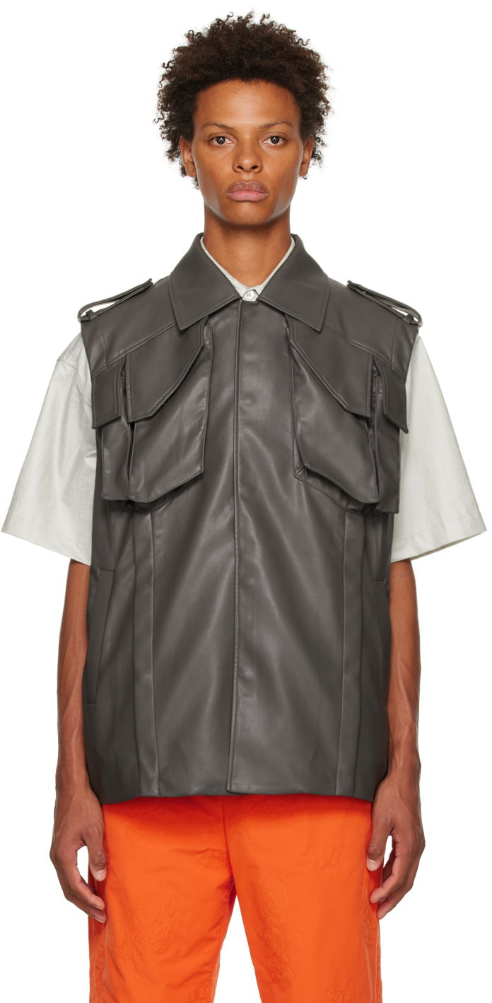 Vest Feng Chen Wang Feng Chen Wang Vented Faux-Leather Vest Grå | FMF14VS04