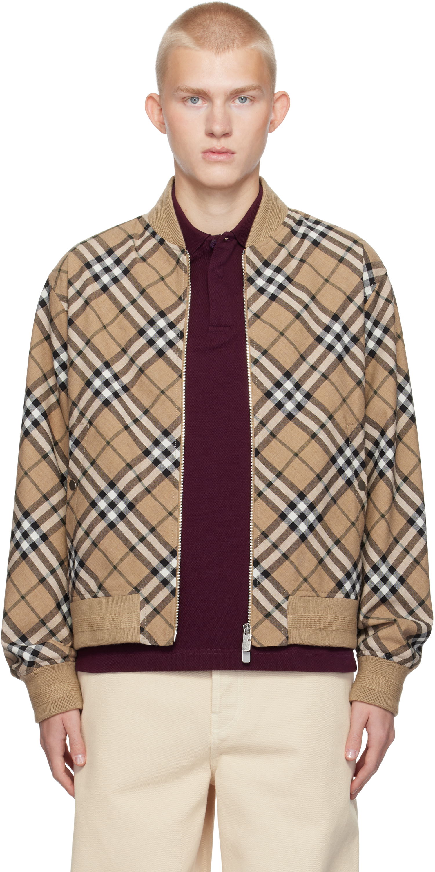 Bomberjakke Burberry Wool Blend Bomber Jacket Beige | 8092963, 0