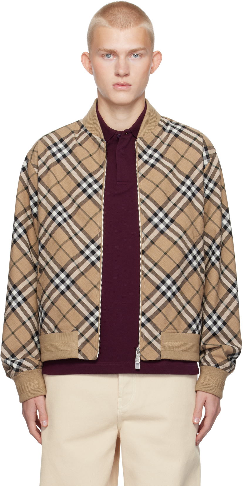 Bomberjakke Burberry Wool Blend Bomber Jacket Beige | 8092963