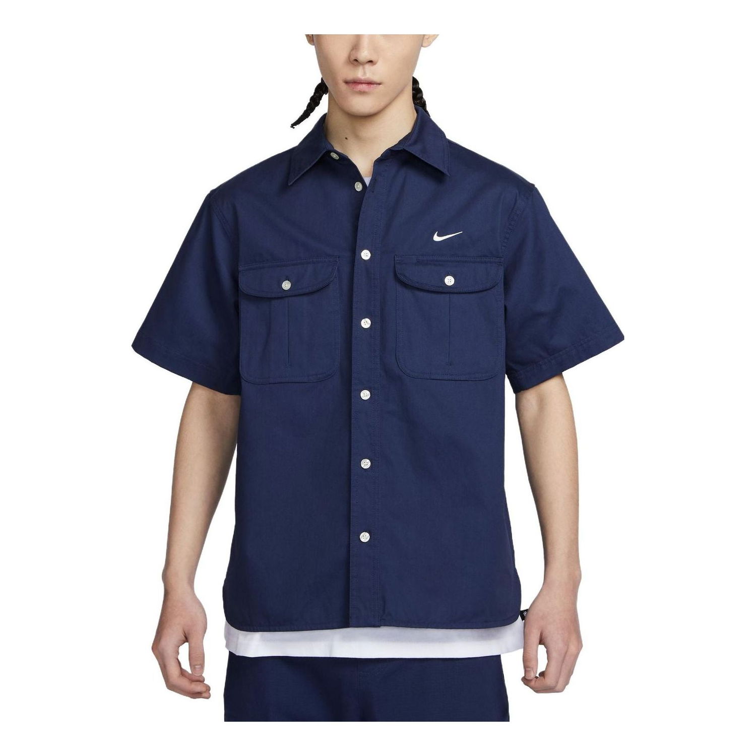 Skjorte Nike SB SB Short-Sleeve Woven Button-Down Shirt Mørkeblå | DV9076-410, 0