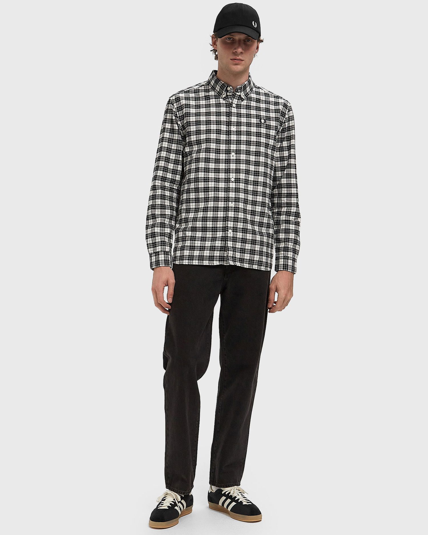 Skjorte Fred Perry Tartan Oxford Button-Down Shirt Sort | M1743-560, 1
