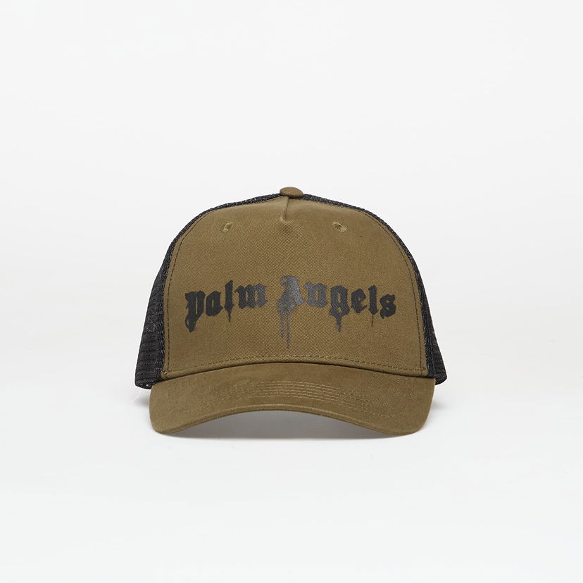 Kasket Palm Angels Spray Logo Trucker Cap Army Green/ Black Universal Brun | PMLB068F25FAB0025810