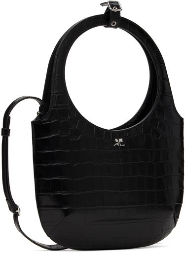 Skuldertaske Courrèges Croc-Stamped Leather Shoulder Bag Sort | 224GSA102CR0060, 1