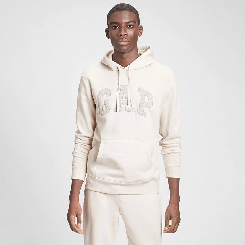 Sweatshirt GAP Logo Pullover Hoodie Unbleached White Hvid | 738102-10