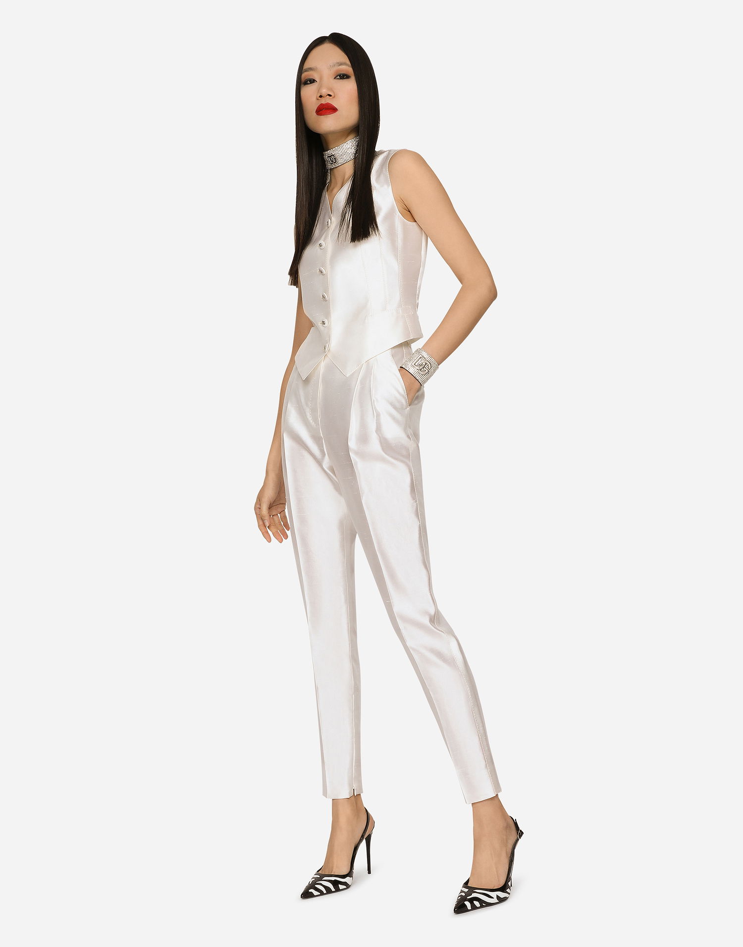 Bukser Dolce & Gabbana Dolce & Gabbana Shantung Silk Pants Hvid | FTCJDTFU1L5W3789, 1