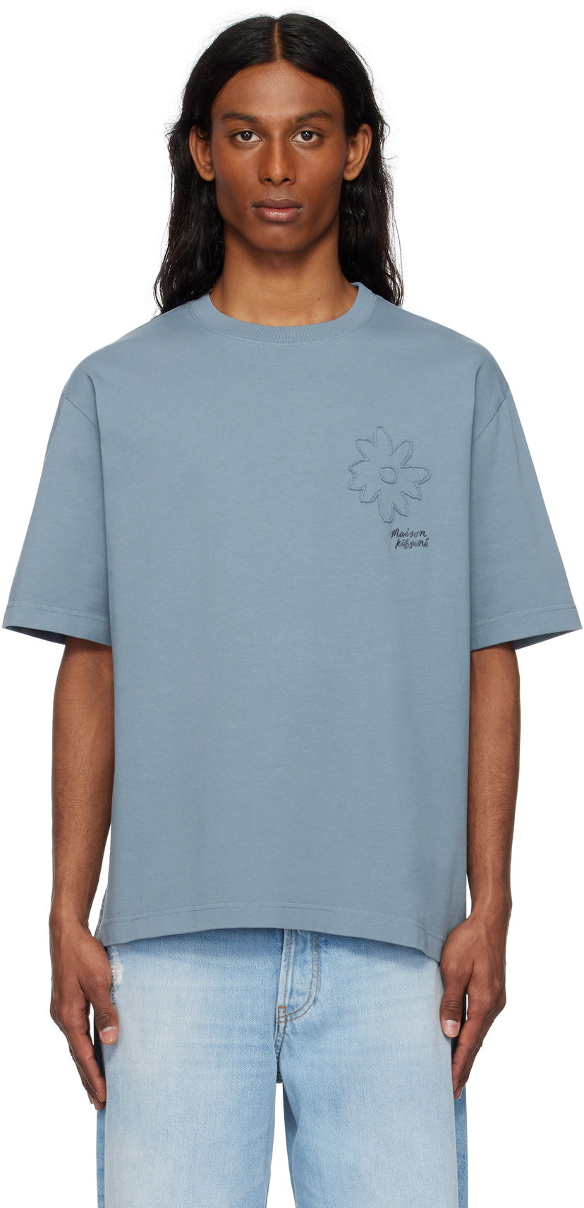T-shirt MAISON KITSUNÉ Maison Kitsuné Crafted Daisy Oversize T-Shirt Blå | OM00124KJ7020