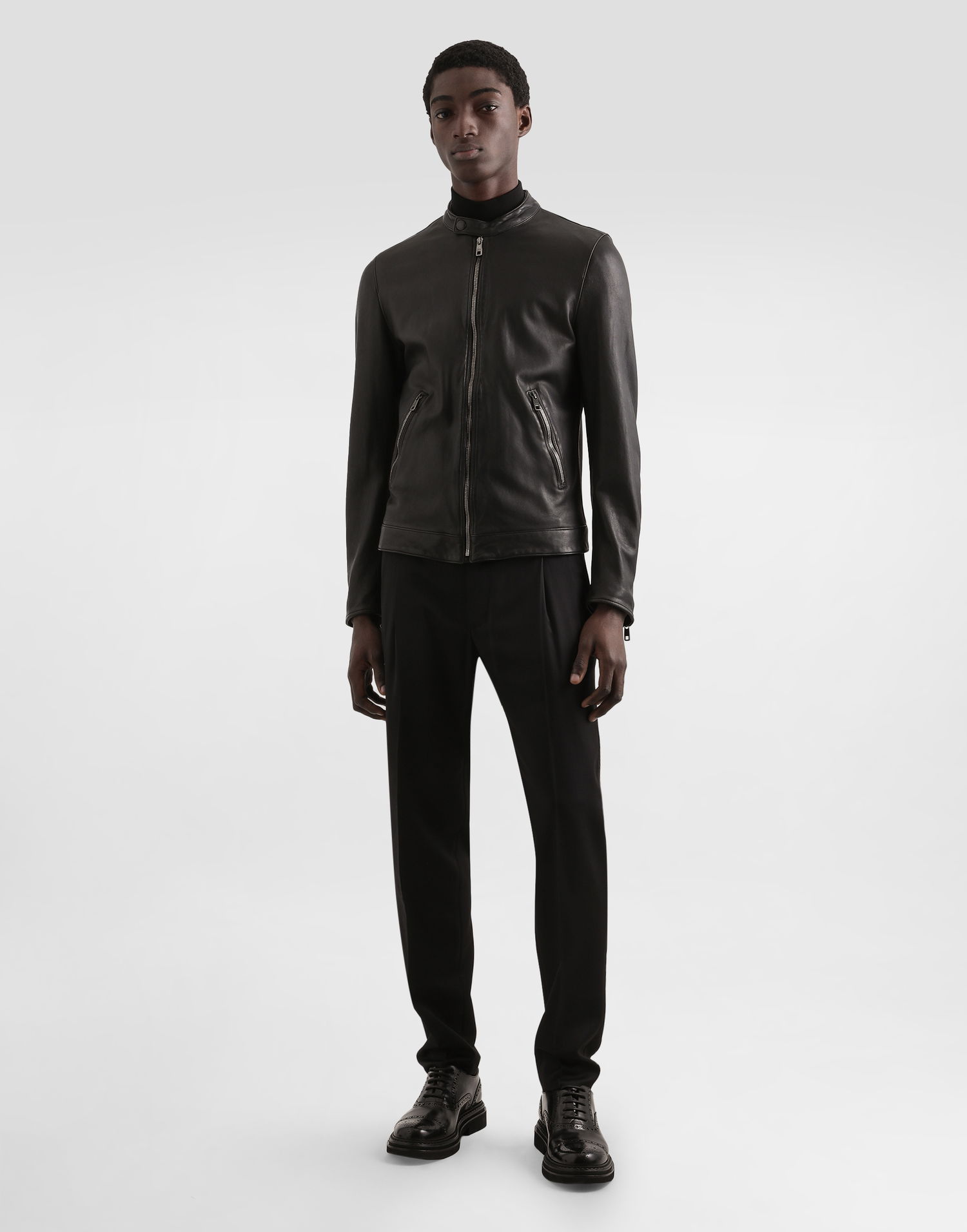 Jakke Dolce & Gabbana Dolce & Gabbana Zip Closure Leather Jacket Sort | G9BUGLGJ744N0000, 1