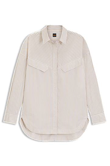 Skjorte BOSS Oversized Striped Cotton Blouse Beige | 50543554