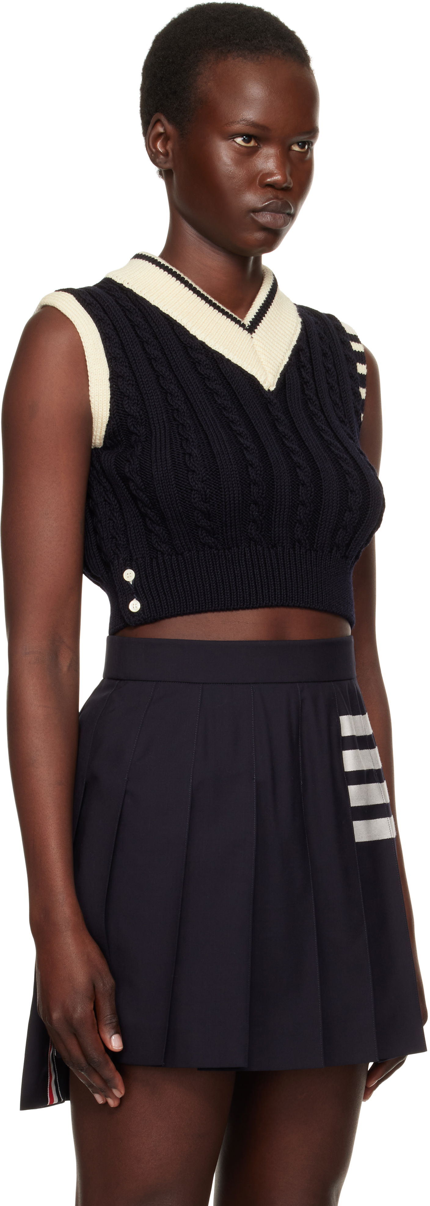 Tanktop Thom Browne Classic Baby Cable Stitch Cropped Vest Blå | FKV205A-Y1024, 1