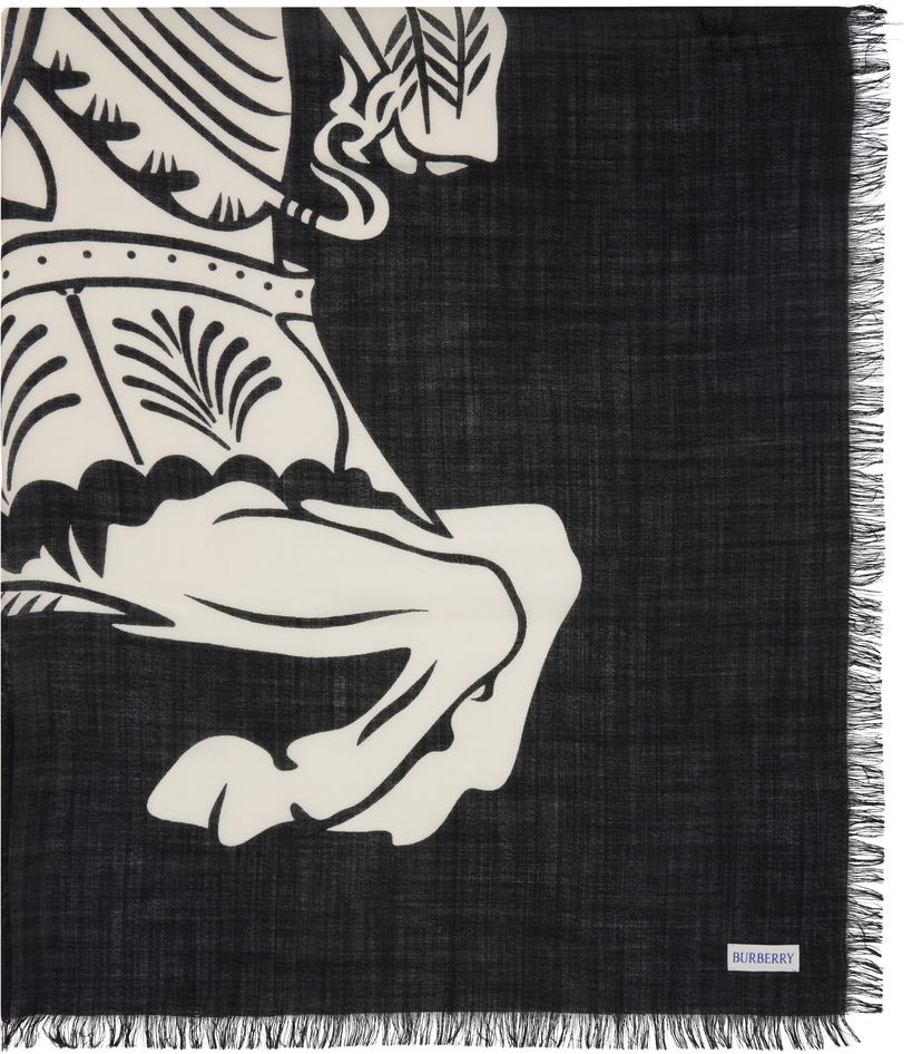 Tørklæde Burberry Burberry Wide EKD Wool Scarf Sort | 8113032