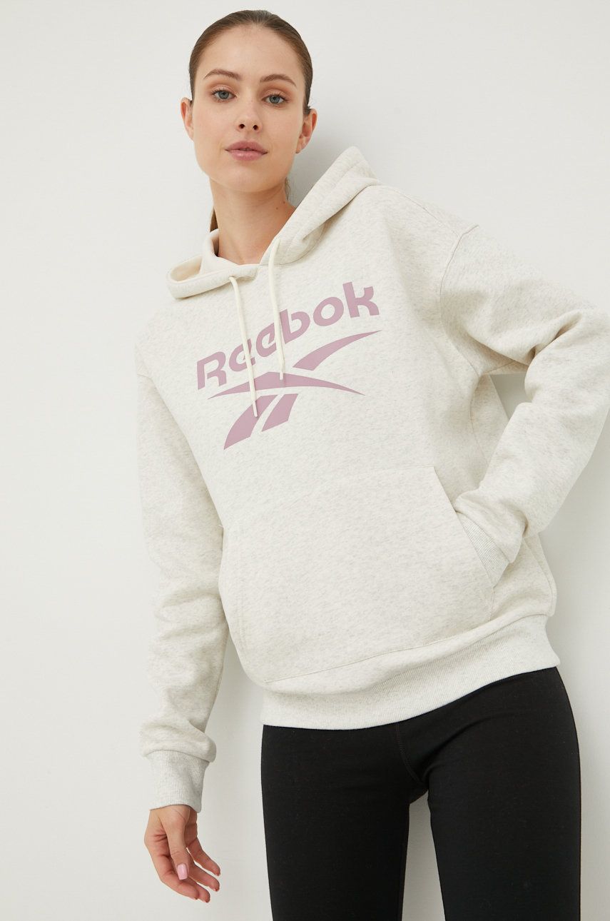 Sweatshirt Reebok Hoodie with Vector Logo Beige | HK6813, 0