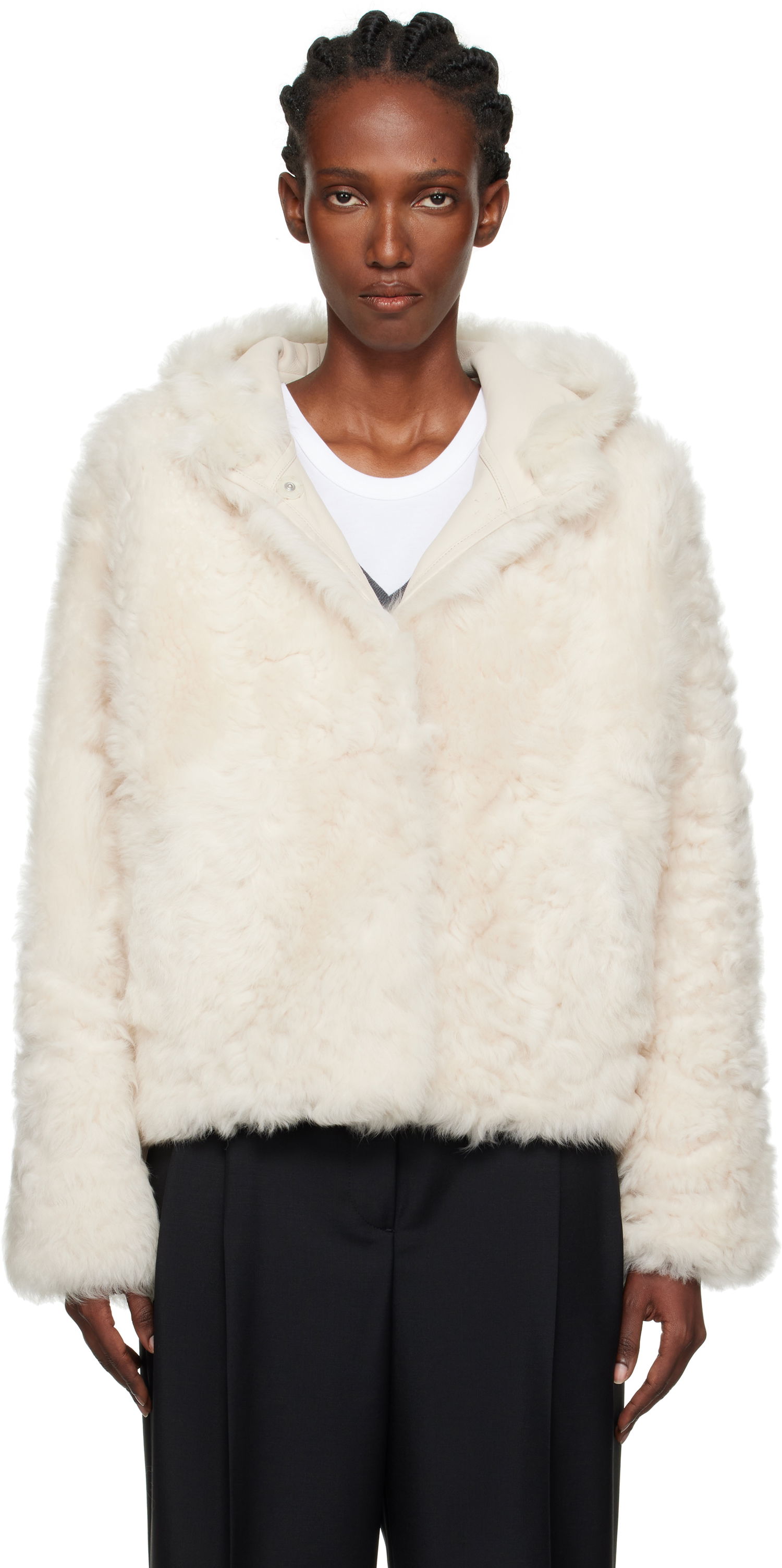 Jakke Yves Salomon Yves Salomon Short Hooded Shearling Jacket Hvid | 26W25WYV62461TOSX, 0