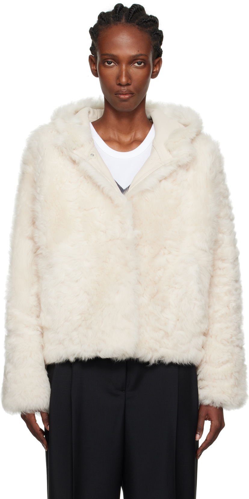 Jakke Yves Salomon Yves Salomon Short Hooded Shearling Jacket Hvid | 26W25WYV62461TOSX