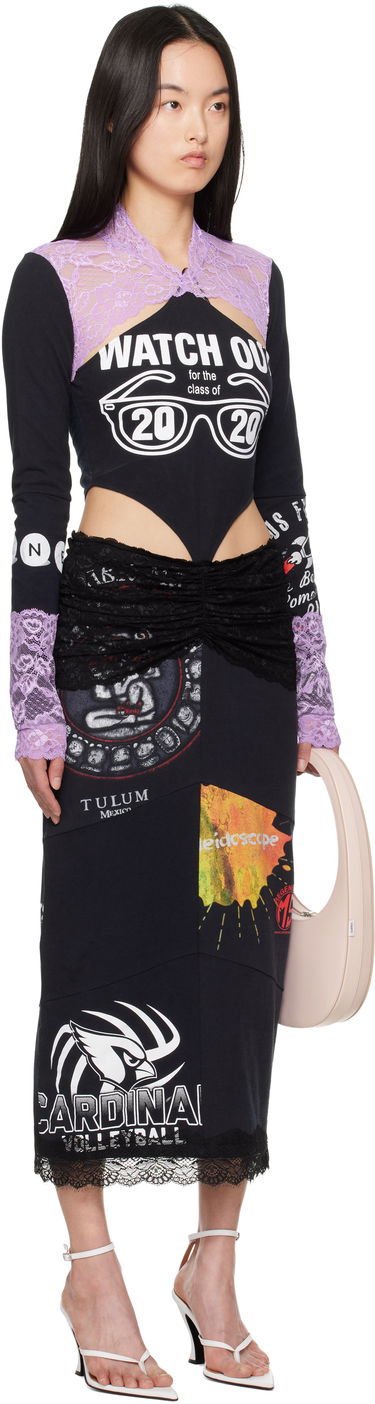 Kjole Marine Serre Marine Serre Regenerated T-Shirt & Lace Midi Dress Sort | WDR354A UJER0003, 1