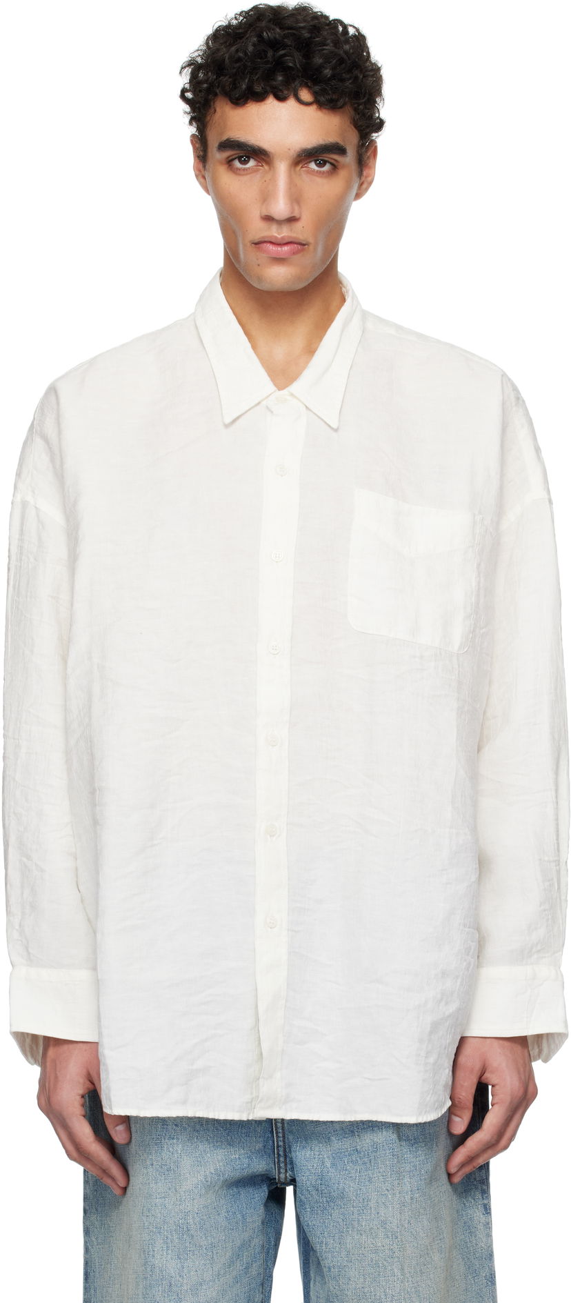 Skjorte R13 R13 Drop Neck Shirt Hvid | R13MR004-R364A