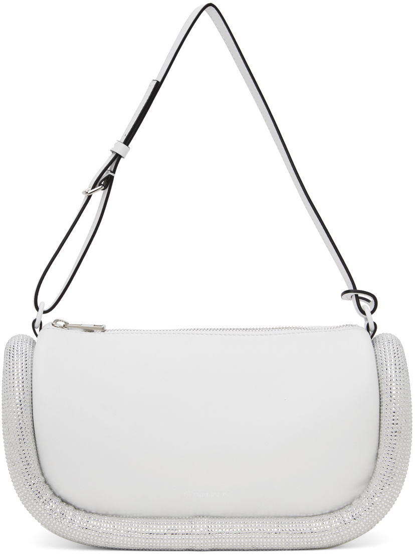Håndtaske JW Anderson White Leather Shoulder Bag with Crystal Embellishment Hvid | HB0591-LA0088