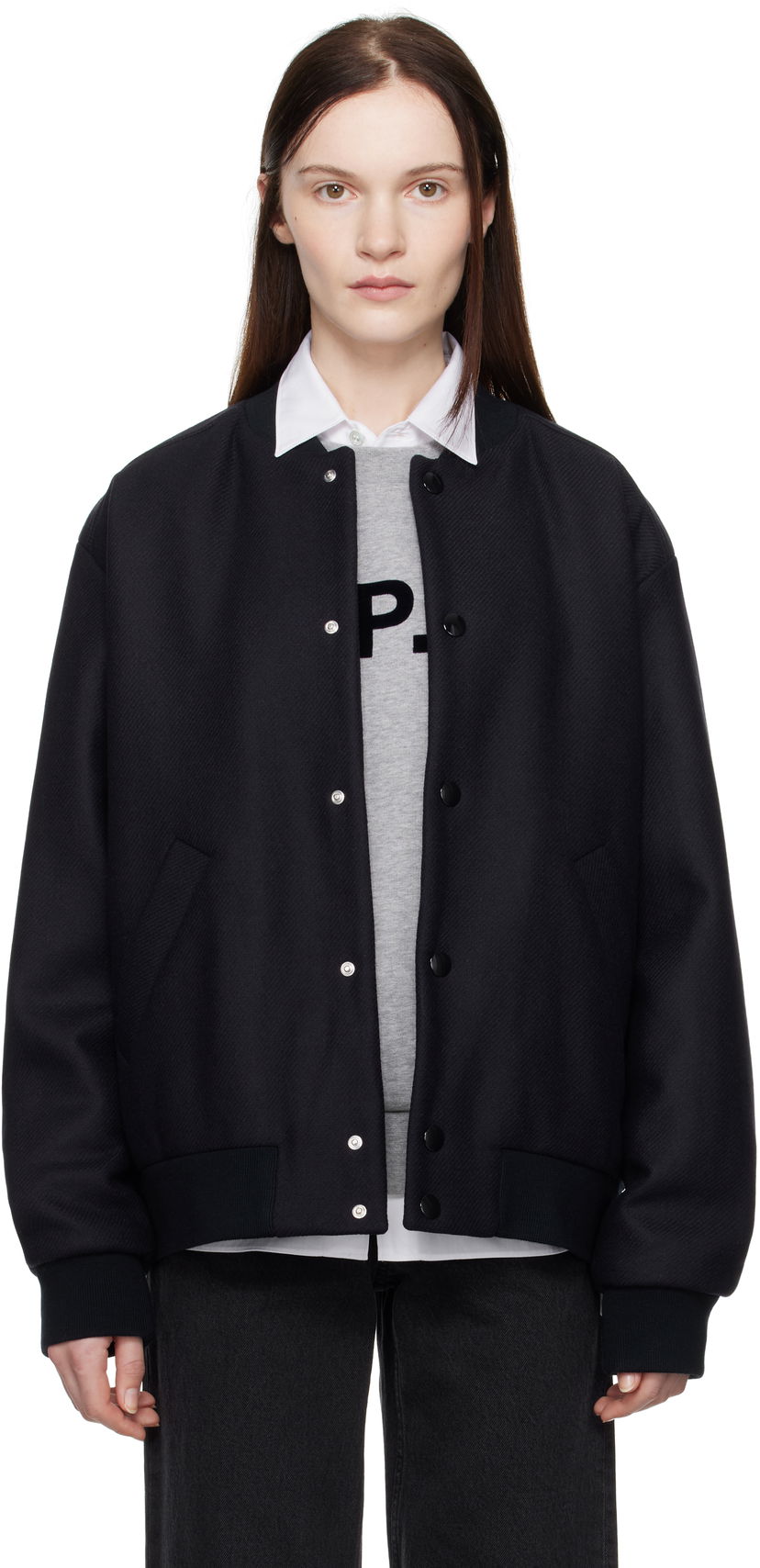 Bomberjakke A.P.C. Wool Bomber Jacket Mørkeblå | WVBDE-M02974